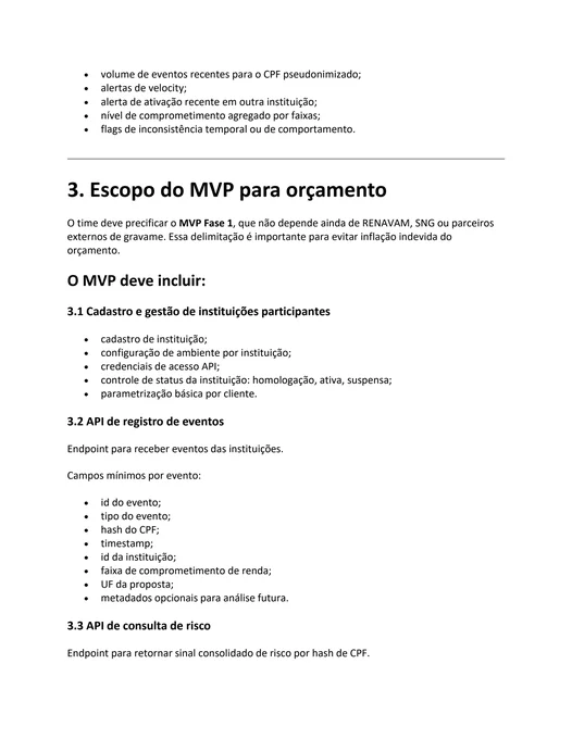 Especificação do MVP e registro de eventos