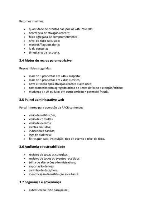 Sinais de risco, regras e auditoria previstos